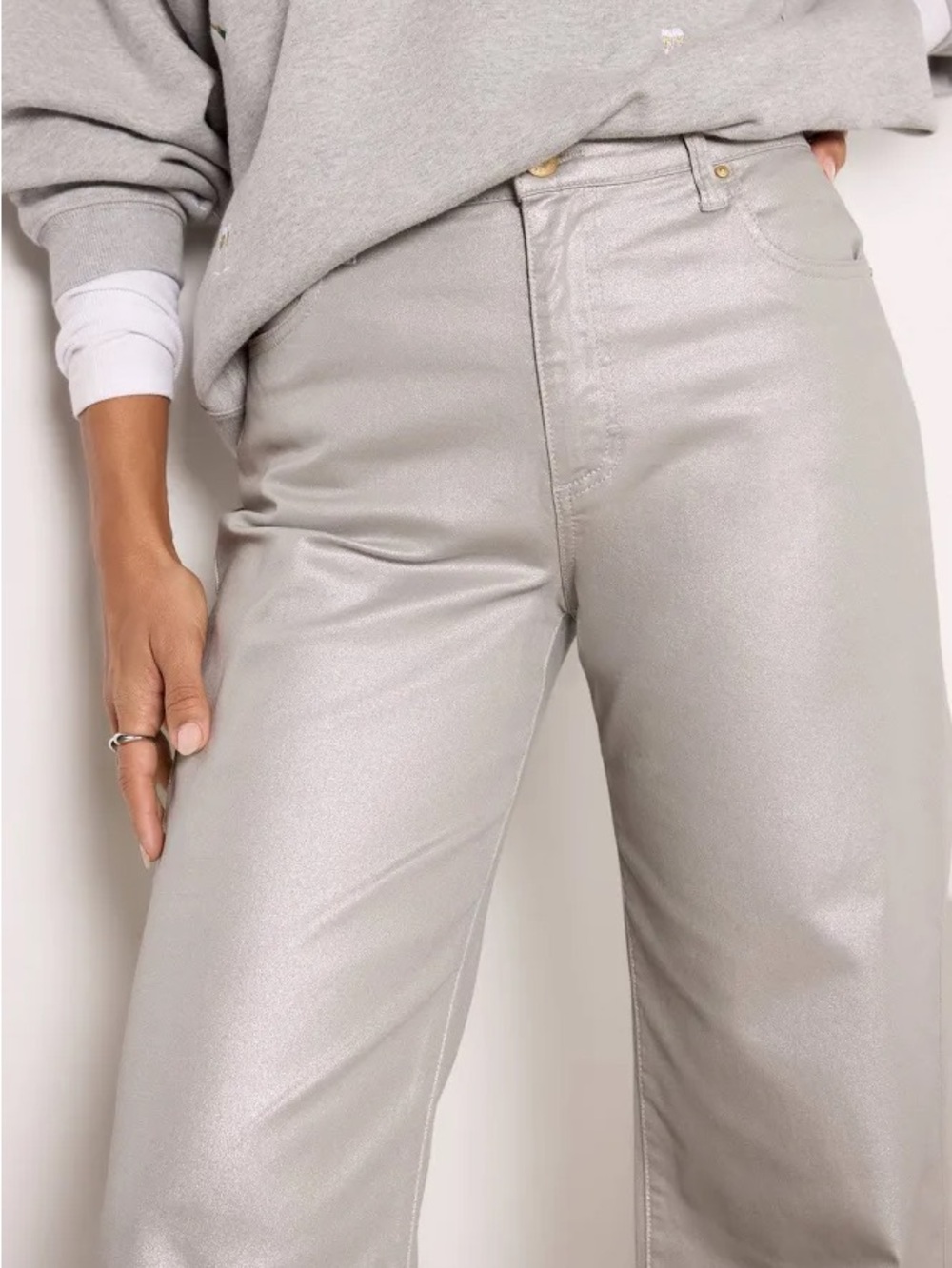 Kut from the Kloth Metallic Silver Label High-Rise Miller Wide Leg Pant - Picture 2 of 16